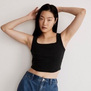 Madewell Grunge Goth Festival Tailored Crop Tank Top Sleekhold Ribbed Black XS